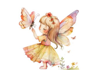 little beautiful cartoon fairy with butterfly