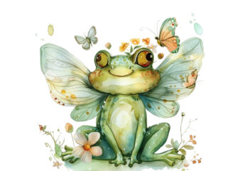 little frog fairy watercolor clipart