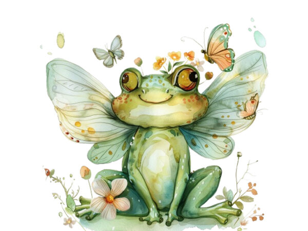 Little frog fairy watercolor clipart t shirt vector graphic