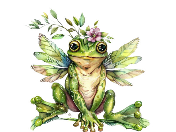 Little frog fairy watercolor clipart t shirt vector graphic