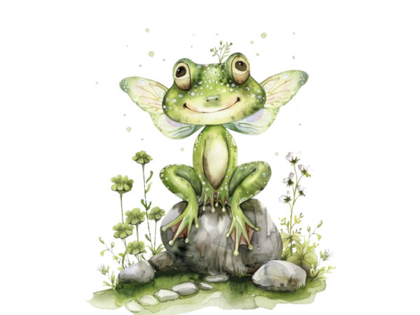 Little frog fairy watercolor clipart t shirt vector graphic