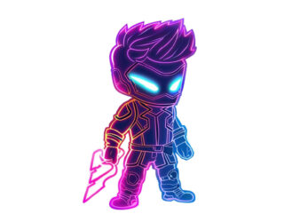 neon gaming cartoon hero