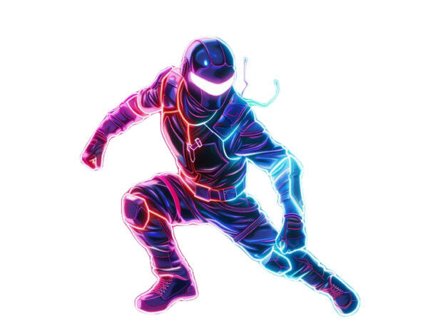 Neon gaming cartoon hero T shirt vector artwork