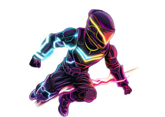 neon gaming cartoon hero