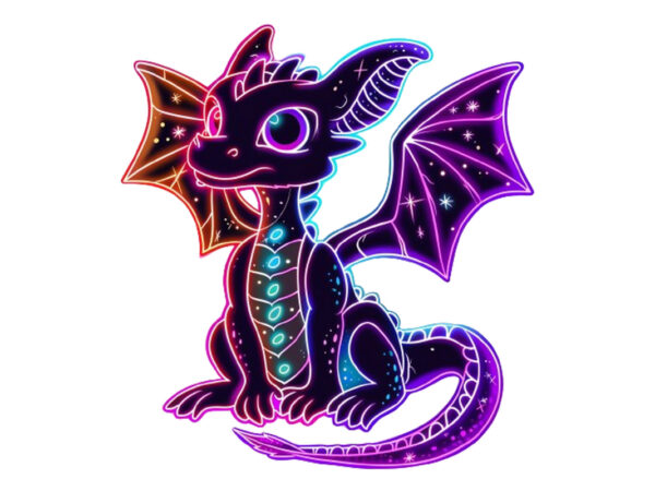 Neon baby cartoon dragon T shirt vector artwork