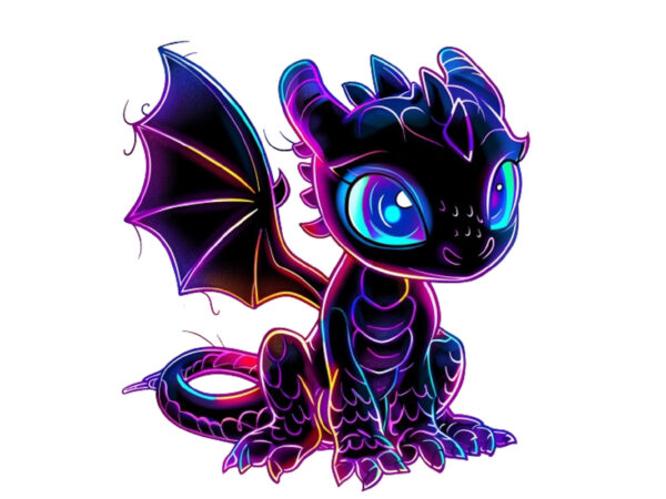 Neon baby cartoon dragon T shirt vector artwork