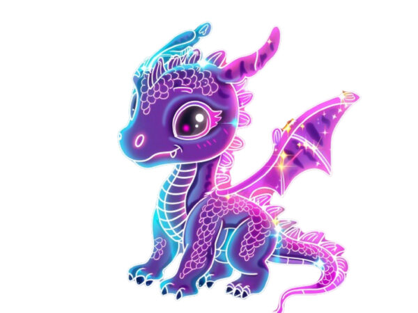 Neon baby cartoon dragon T shirt vector artwork