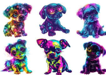 neon cartoon character baby dog T shirt vector artwork