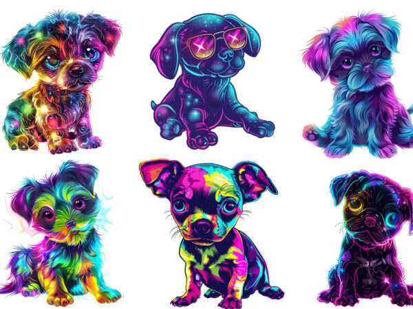 Neon cartoon character baby dog T shirt vector artwork