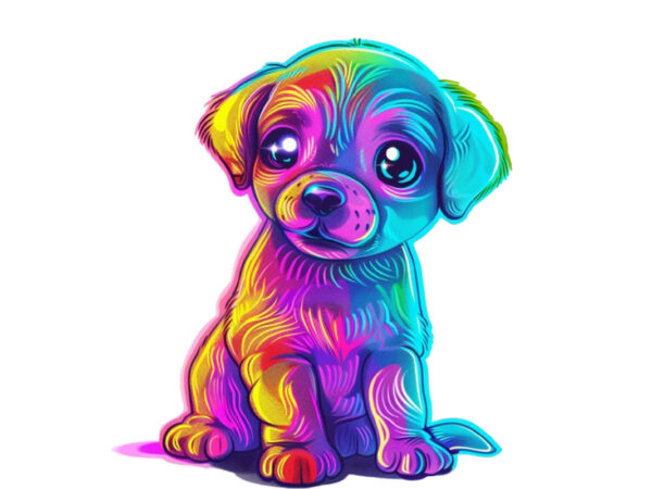 Neon cartoon character baby dog T shirt vector artwork