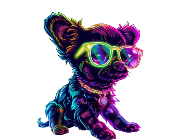 Neon cartoon character baby dog T shirt vector artwork