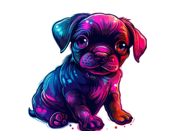 Neon cartoon character baby dog T shirt vector artwork