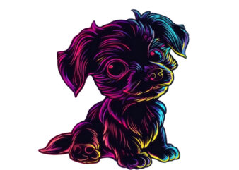 neon cartoon character baby dog T shirt vector artwork