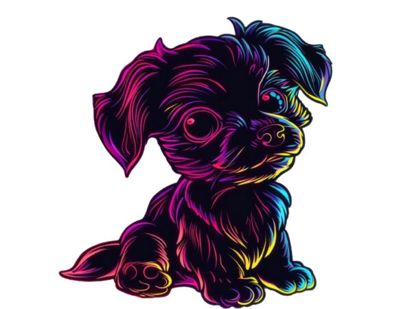 Neon cartoon character baby dog T shirt vector artwork