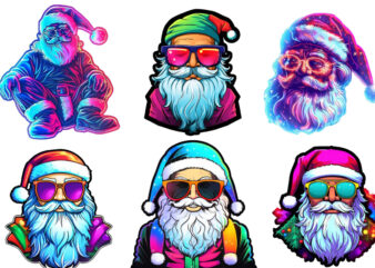 neon cartoon santa Clipart T shirt vector artwork