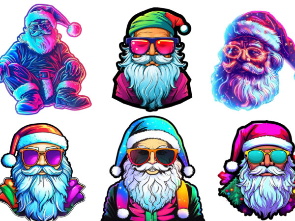 Neon cartoon santa clipart T shirt vector artwork