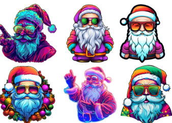 neon cartoon santa Clipart T shirt vector artwork