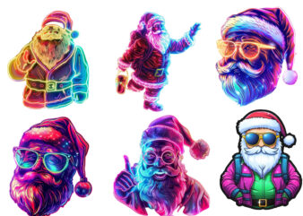 neon cartoon santa Clipart T shirt vector artwork