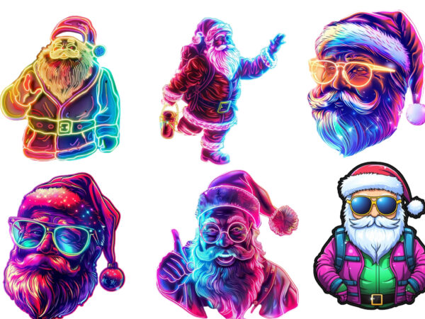 Neon cartoon santa clipart T shirt vector artwork