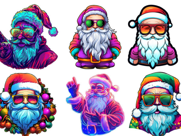 Neon cartoon santa clipart T shirt vector artwork