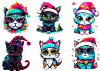 neon christmas cartoon cat Sublimation T shirt vector artwork