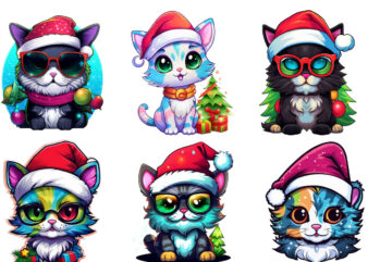 neon christmas cartoon cat Sublimation T shirt vector artwork