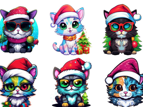 Neon christmas cartoon cat sublimation T shirt vector artwork