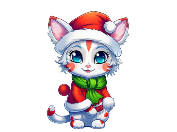 Neon christmas cartoon cat sublimation T shirt vector artwork