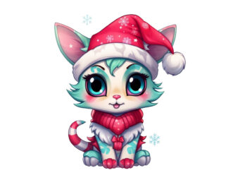 neon christmas cartoon cat Sublimation T shirt vector artwork