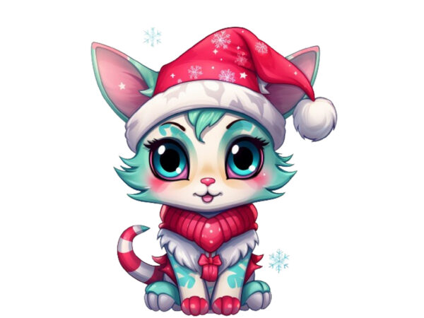 Neon christmas cartoon cat sublimation T shirt vector artwork