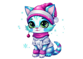 neon christmas cartoon cat Sublimation T shirt vector artwork