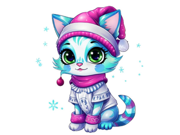 Neon christmas cartoon cat sublimation T shirt vector artwork