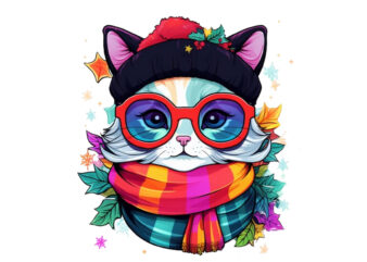 neon christmas cartoon cat Sublimation T shirt vector artwork