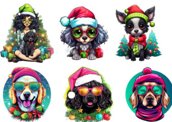 neon christmas cartoon lady dog Sublimation T shirt vector artwork