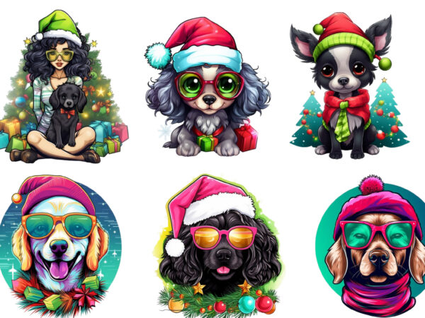 Neon christmas cartoon lady dog sublimation T shirt vector artwork