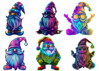 neon funny cartoon christmas gnome T shirt vector artwork