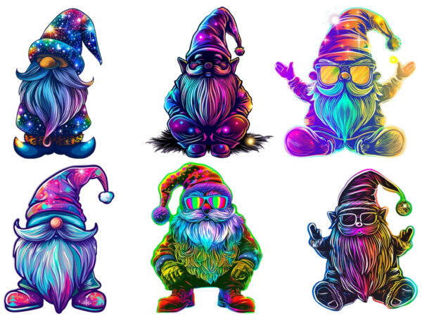 Neon funny cartoon christmas gnome T shirt vector artwork