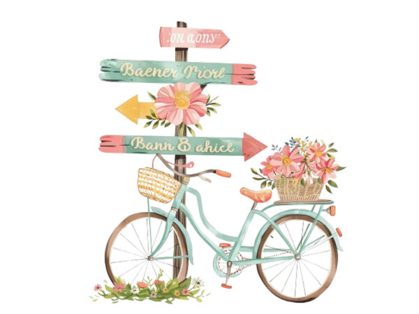 Pastel colored bicycle t shirt illustration