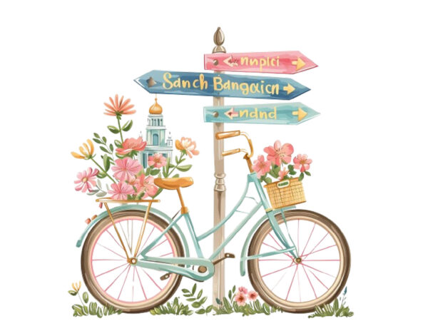 Pastel colored bicycle t shirt illustration