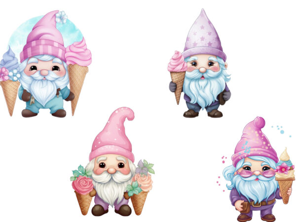 Pastel gnome with ice cream sublimation t shirt illustration