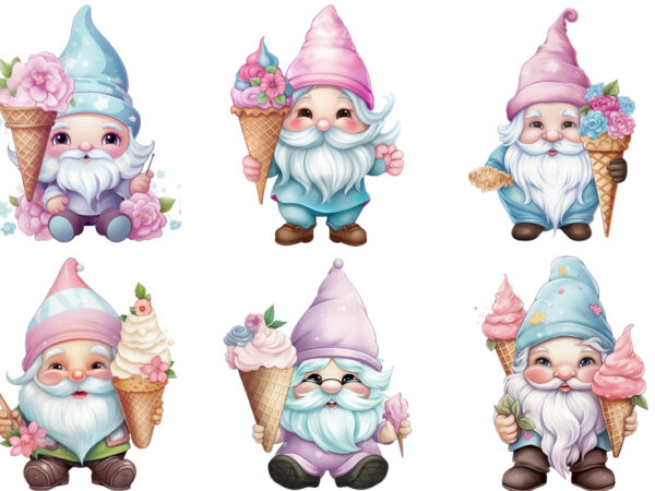 Pastel gnome with ice cream sublimation t shirt illustration