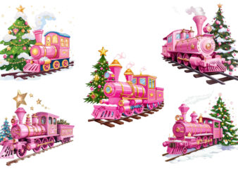 pink train with christmas tree ublimation t shirt illustration