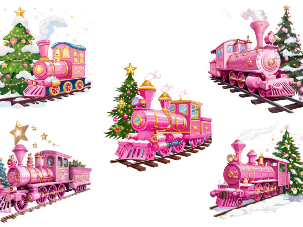 Pink train with christmas tree ublimation t shirt illustration