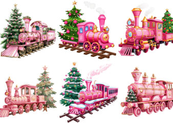 pink train with christmas tree ublimation