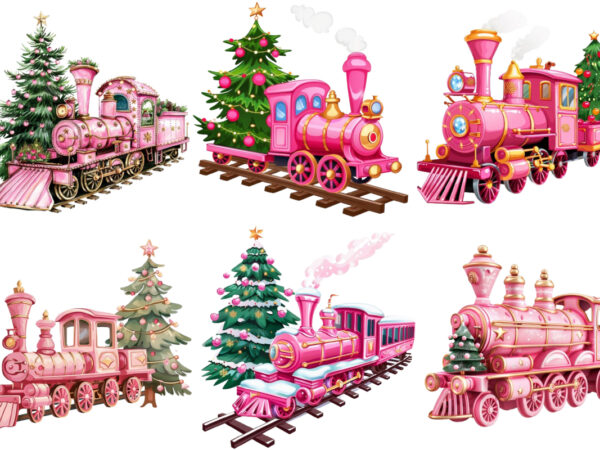 Pink train with christmas tree ublimation t shirt illustration