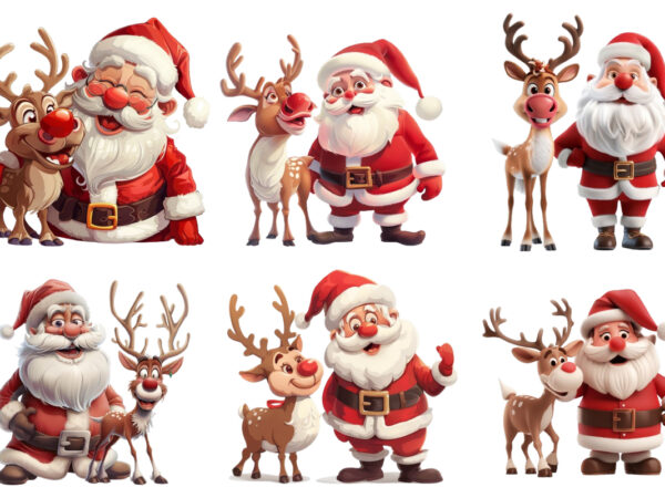 Cartoon santa claus with reindeer t shirt vector file