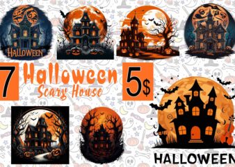 7 Exclusive Spooky Horror House Halloween t-shirt design bundle