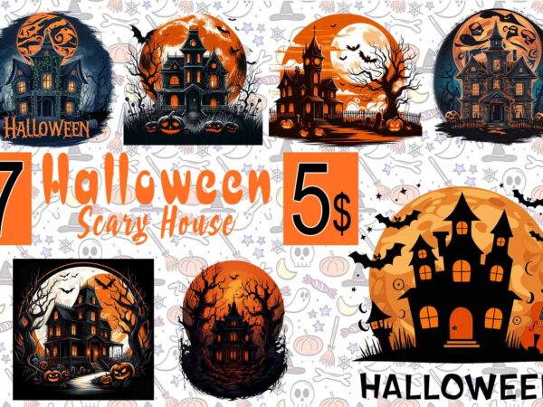 7 exclusive spooky horror house halloween t-shirt design bundle