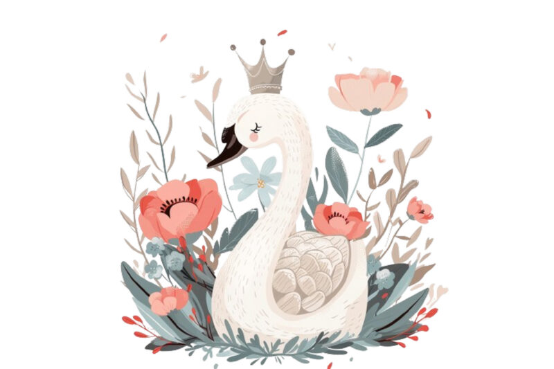 Beautiful Swan with Flowers Sublimation