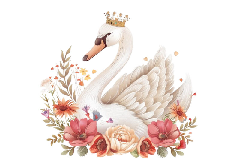 Beautiful Swan with Flowers Sublimation